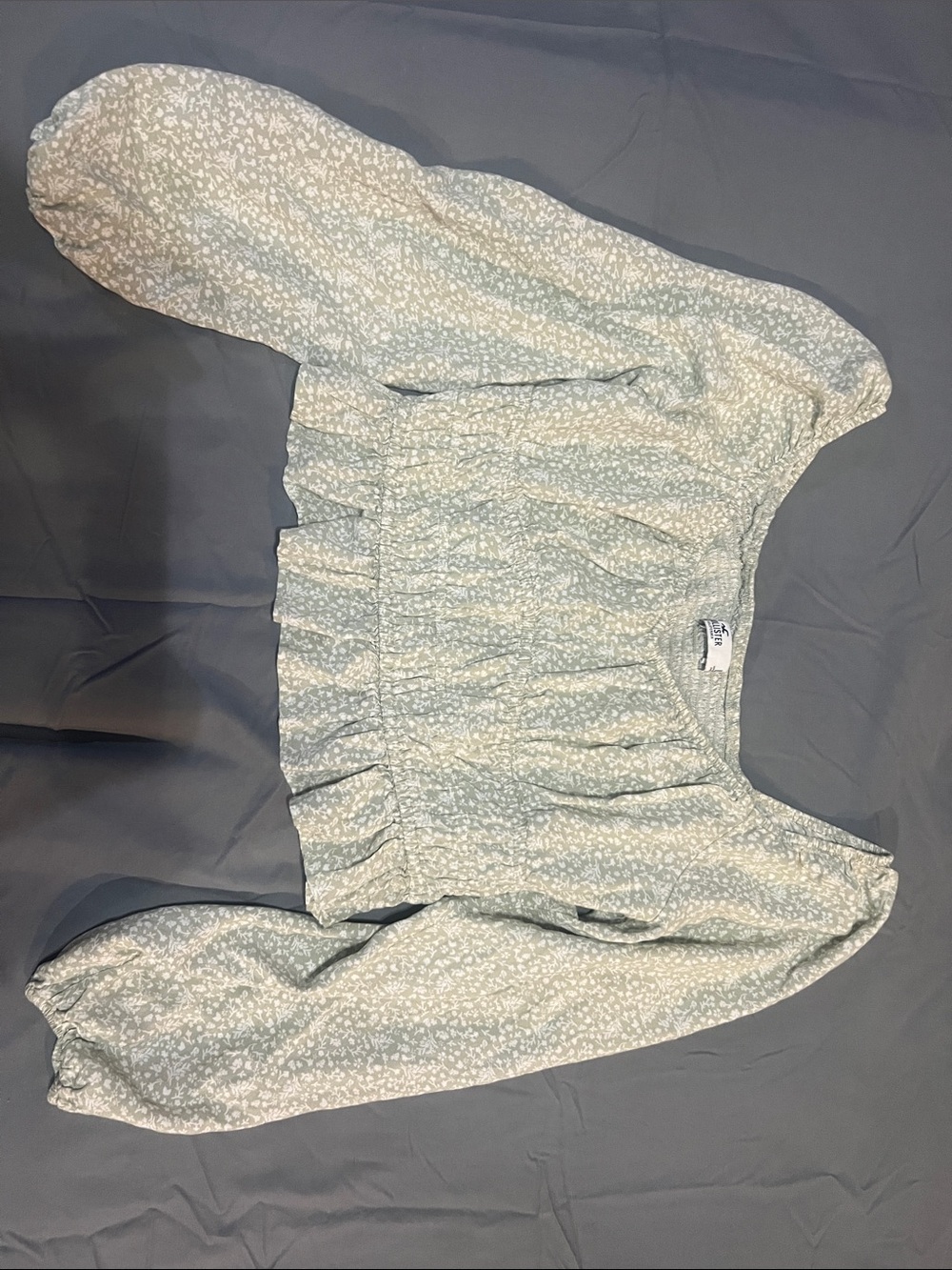 Hollister Sage Green Floral Off-the-Shoulder Smocked Top